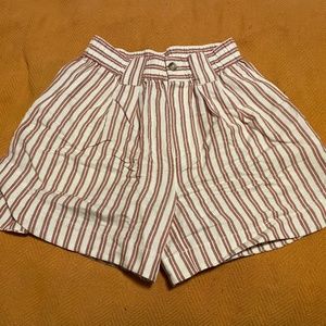 Madewell Linen Blend Curved Hem Shorts in Stripe, Afterglow Red, Women’s size XS
